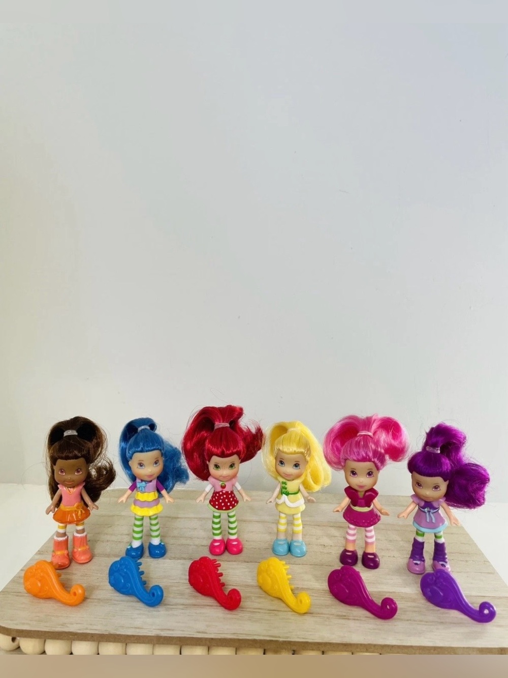 Complete Set of 3” Strawberry Shortcake Dolls Figures Lot Brushes & Long Hair